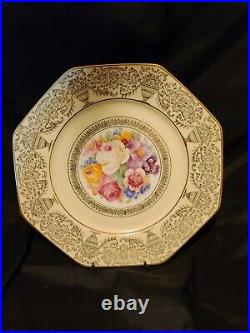 4 Vintage Tirschenreuth China Bavaria Floral on Cream 22k Gold Trim hand paintd