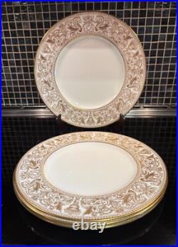 4 WEDGWOOD FINE BONE CHINA GOLD FLORENTINE W4219. 10 3/4 Dinner Plates. Set #2 4 WEDGWOOD FINE BONE CHINA GOLD FLORENTINE W4219. 10 3/4 Dinner Plates. Set #2