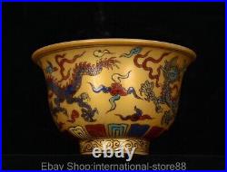 4 Yongle Marked Old China Wucai Gold Porcelain Palace Dragon Bowl Pair