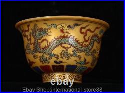 4 Yongle Marked Old China Wucai Gold Porcelain Palace Dragon Bowl Pair