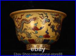 4 Yongle Marked Old China Wucai Gold Porcelain Palace Dragon Bowl Pair