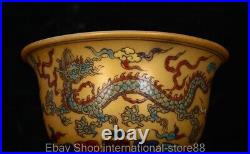 4 Yongle Marked Old China Wucai Gold Porcelain Palace Dragon Bowl Pair