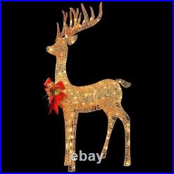 4ft Gold LED Rudolph reindeer Red Bow Christmas Indoor Outdoor Yard Prop Decor