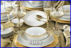50pc Christmas Gold Dinner Set Plates Platter Table Runner Placemat Napkin Rings