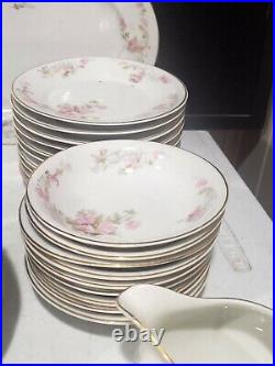 51 PIECE PARTIAL CHINA SET by Z. S. & Co. Bavaria Pink Flowers Gold Trim