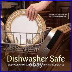 57Pc Bone China Dinnerware Set Gold Greek Key Service for 8 Plates Bowls Cups