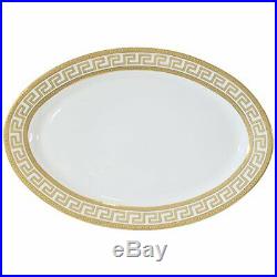 57 Piece Euro Porcelain Gold Greek Key Bone China Dinner Dish Set for 8 White