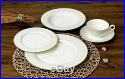 57 Piece Stardust Bone China Dinner Dish Set for 8 White Plates with Gold Trim