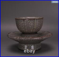 5.2 China Porcelain Song dynasty ge kiln White Golden silk Clematis Tray Teacup