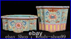 5.7Qianlong Famille Rose Porcelain Gold Flower Pattern Flower Pot Potted Bonsai
