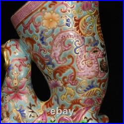 5.9''Qing Qianlong Marked Enamel Colour Porcelain Gold Dragon Beast Cup Mug