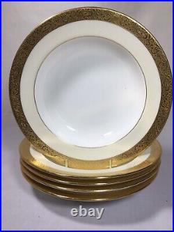 (5) Minton Gold Encrusted 7.875 Inch RIMMED SOUP BOWLS H3046