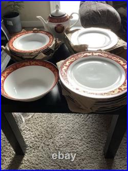 60-Piece T. Limoges Porcelain Dinnerware Set. Medusa Style Red/Gold