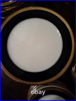 61 pc. Set ROYAL CAULDON Porcelain China BLUE band gold rim Dinnerware mint
