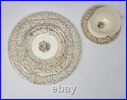 69 Pcs-Vintage Atlas China Warranted 22K Gold Floral Dinnerware Set Plates