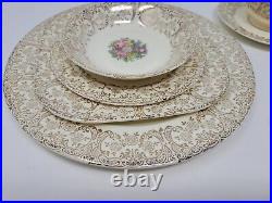 69 Pcs-Vintage Atlas China Warranted 22K Gold Floral Dinnerware Set Plates