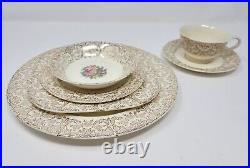 69 Pcs-Vintage Atlas China Warranted 22K Gold Floral Dinnerware Set Plates