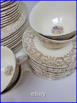 69 Pcs-Vintage Atlas China Warranted 22K Gold Floral Dinnerware Set Plates