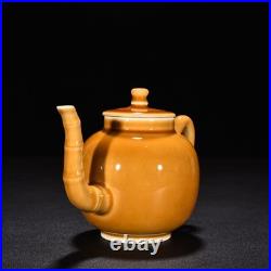 6.3 China Old Retro Qing Kangxi Mark Porcelain Yellow Glaze Bamboo Joint Teapot