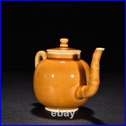 6.3 China Old Retro Qing Kangxi Mark Porcelain Yellow Glaze Bamboo Joint Teapot