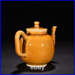 6.3 China Old Retro Qing Kangxi Mark Porcelain Yellow Glaze Bamboo Joint Teapot