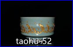6.4China Old Antique Porcelain Song Dynasty Ru Kiln Gold Fish Pattern Pen Wash