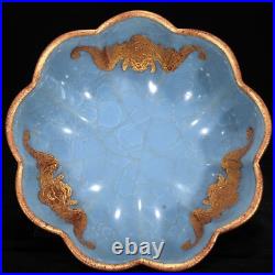 6.9 China old song dynasty Porcelain Ru Kiln Ice Crack Inlaid Gold Pen Wash