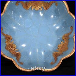6.9 China old song dynasty Porcelain Ru Kiln Ice Crack Inlaid Gold Pen Wash