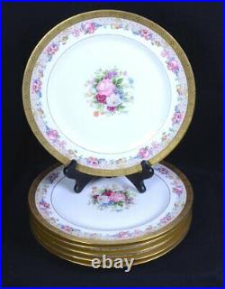 (6) AHRENFELDT LIMOGES for Wright Kay & Co Floral GOLD Fine China DINNER PLATES