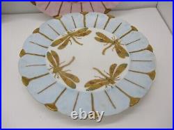 6 Antique Handpainted Gold Trim Insect Plates Dragonfly Bees Moth Butterfly
