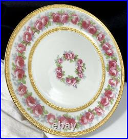 6 Antique Limoges Wm Guerin France Plates Porcelain Roses Gold Encrusted 8 1/2