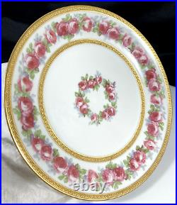 6 Antique Limoges Wm Guerin France Plates Porcelain Roses Gold Encrusted 8 1/2