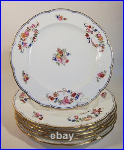 6 Antique Minton Hand Painted Plates Blue Gold Dresden Sprays Bright Blue Gold