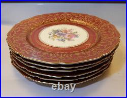 6 Bohemia Royal Ivory Windsor Dinner Plates China Red/Gold Gilt Floral Czech