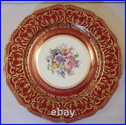 6 Bohemia Royal Ivory Windsor Dinner Plates China Red/Gold Gilt Floral Czech