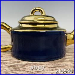 6 China old Porcelain Song Ru kiln Gilt gold sapphire blue glaze Lettering pot