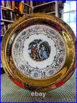 6 Crookville China Warranted 22kt gold rimmed salad plates 18th century couple