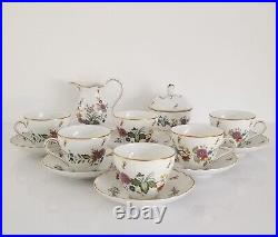 6 Hutchenreuther Dresden Bellevue Cups Saucers Flowers Gold Trim