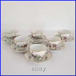 6 Hutchenreuther Dresden Bellevue Cups Saucers Flowers Gold Trim