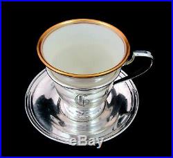 (6) Lenox Porcelain China Sterling Silver Demitasse Cups and Saucers Gold Rim