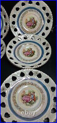 6 MTK Japan China Porcelain Wall Plaque Plate 6 Iridescent 22k Gold Victorian