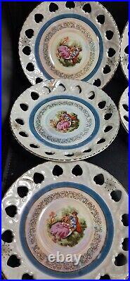 6 MTK Japan China Porcelain Wall Plaque Plate 6 Iridescent 22k Gold Victorian