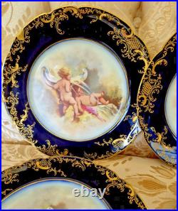 6 Pc JP Limoges Cobalt Gold Encrusted 8.5 Cherub Heavenly Angels Dessert Plates