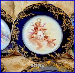 6 Pc JP Limoges Cobalt Gold Encrusted 8.5 Cherub Heavenly Angels Dessert Plates