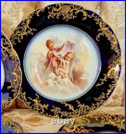 6 Pc JP Limoges Cobalt Gold Encrusted 8.5 Cherub Heavenly Angels Dessert Plates