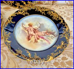 6 Pc JP Limoges Cobalt Gold Encrusted 8.5 Cherub Heavenly Angels Dessert Plates