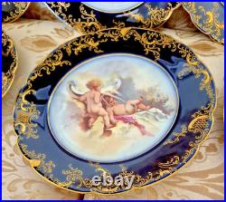 6 Pc JP Limoges Cobalt Gold Encrusted 8.5 Cherub Heavenly Angels Dessert Plates