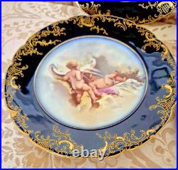 6 Pc JP Limoges Cobalt Gold Encrusted 8.5 Cherub Heavenly Angels Dessert Plates