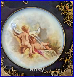 6 Pc JP Limoges Cobalt Gold Encrusted 8.5 Cherub Heavenly Angels Dessert Plates