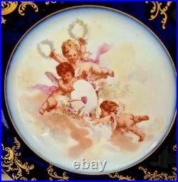 6 Pc JP Limoges Cobalt Gold Encrusted 8.5 Cherub Heavenly Angels Dessert Plates